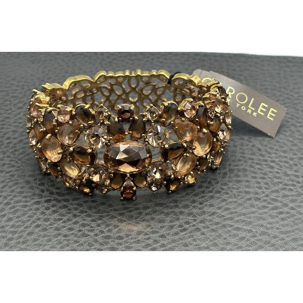 VTG Carolee Champagne Crystal Rhinestone Chunky Wide Statement Bracelet With Tag